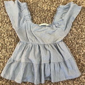 Altar’d State Light Blue Ruffle Sleeve Top